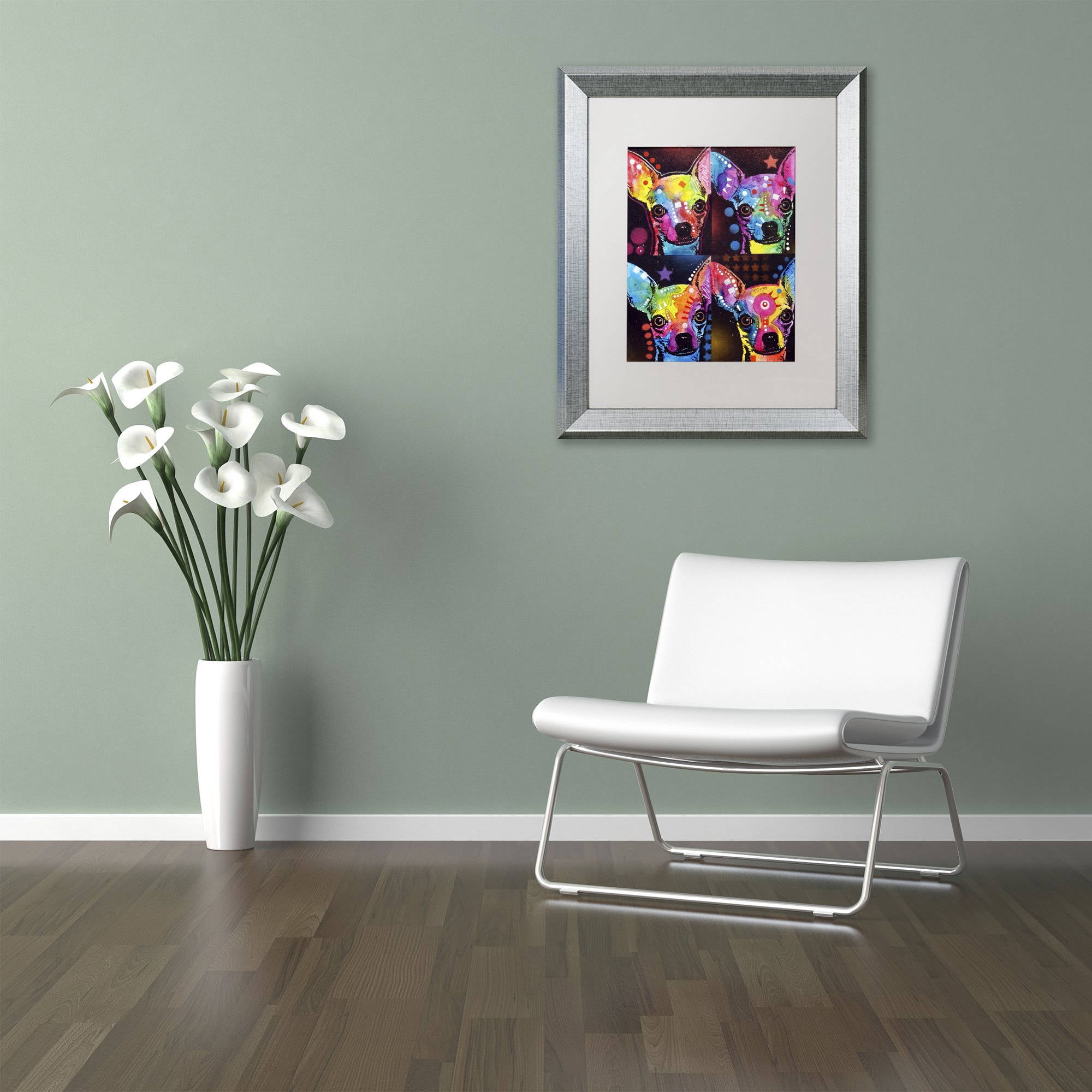 Trademark Fine Art "Chihuahua 4x" Canvas Art by Dean Russo, White Matte, Silver Frame
