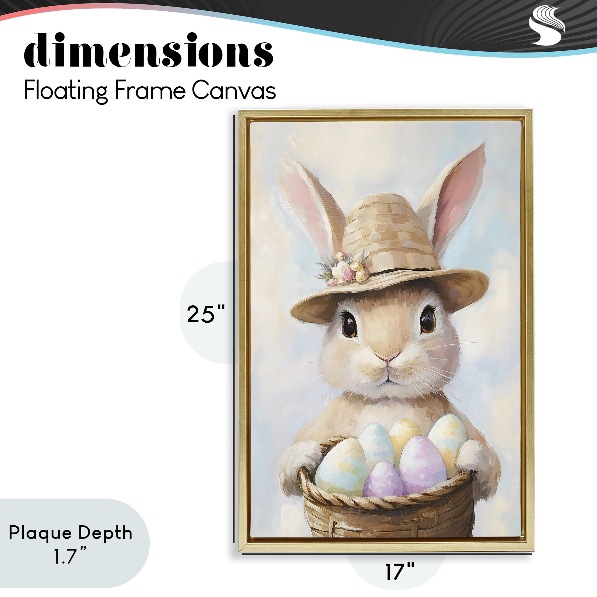 Stupell Industries Bunny with Easter Egg Basket Gold Framed Floater Canvas Wall Art, design by The Prints Vibe