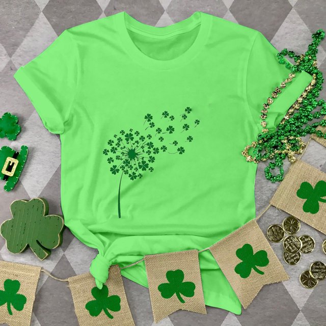 T-shirts de la Saint-Patrick pour Femmes, Col Rond, Manches Courtes, Imprimé Arbre de Noël