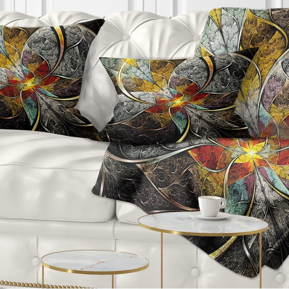 Designart Symmetrical Brown Fractal Flowers - Abstract Throw Pillow - 12x20