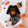 thumbnail image 1 of Uccdo 0-18M Baby Boys Girls Halloween Outfits Skeleton Pumpkin Print Romper + Pant + Hat 3Pcs Clothes Set, 1 of 8