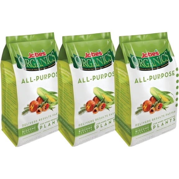 Jobe's Organics All Purpose Fertilizer Granules - Natural for Plants, Shrubs - 4 lb Pack of 3