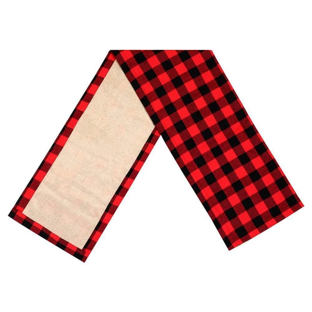 Bewildely Camino de de Navidad Patrón de tela escocesa Manteles de tela Accesorios de cubiertos de 2 capas Mantel individual Comedor Casa de Kits de decoración para fiestas negro rojo Bewildely HA070533-01