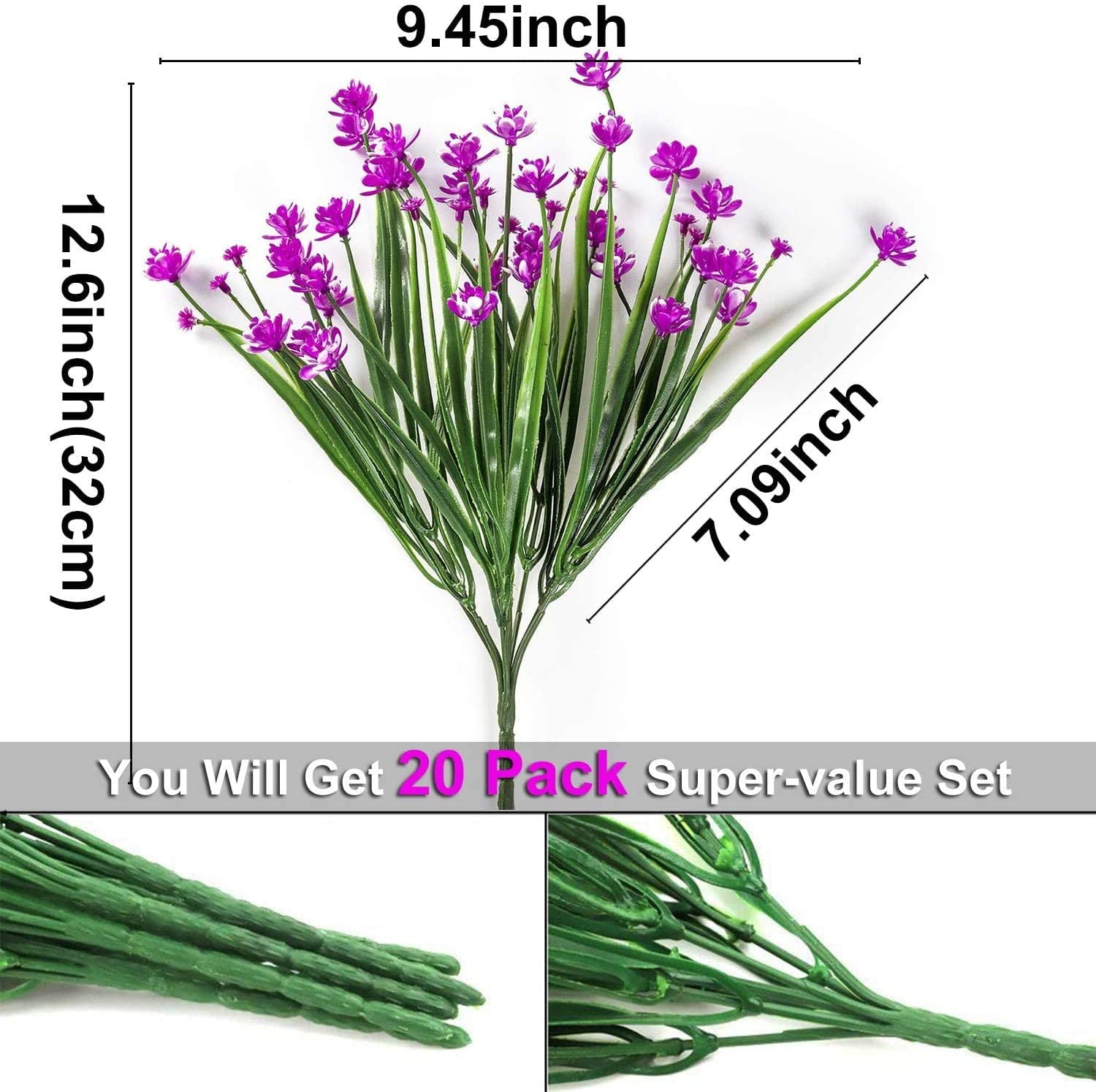 GRNSHTS 20 Bundles Artificial Flowers for Outdoor Decoration, Spring Decoration UV Resistant Faux Outdoor Plastic Greenery Shrubs Plants Artificial Fake Flowers Hanging Planter Home Garden Decor