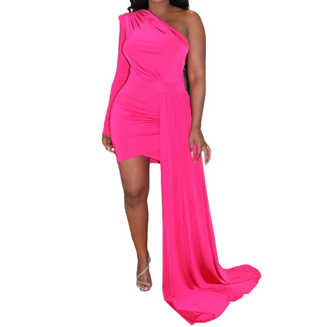 Txlixc Vestido de baile de manga larga de color sólido para mujeres Txlixc moda