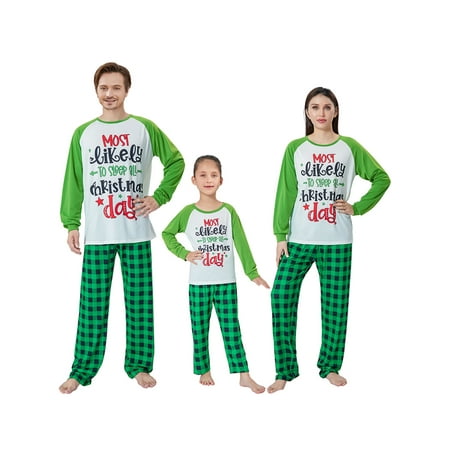 

Gwiyeopda Family Matching Pajamas Christmas PJ s Sets Letter Print Long Sleeve Tee and Plaid Pants Loungewear