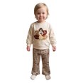 thumbnail image 2 of Cjfdfy Toddler Baby Boy Girl Thanksgiving Outfit Turkey Football Embroidery Long Sleeve Pullover Plaid Flare Pants Little Baby Cute My First Thanksgiving Fall Winter Outfit 6M-4Y, 2 of 9