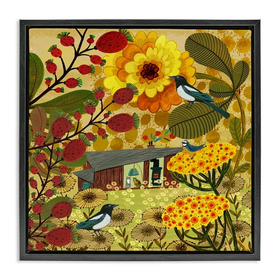 Stupell Industries Warm Autumnal Cottage Floral Painting Black Floater Framed Canvas Art Print Wall Art, 18 x 18