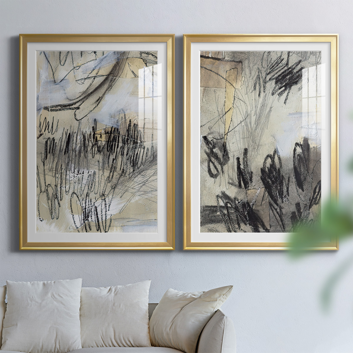 Wexford Home Masked Notes III Premium Framed Print, 26.5" x 36.5" - Ready to Hang, Gold (Set of 2)