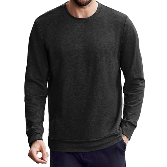 Pinspark Men's Long Sleeve Shirts Crew Neck T-Shirt Casual Pullover Tees Soft Stretch Basic Tee Shirt with Zipper Pocket