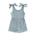 thumbnail image 1 of xiaxaixu Toddler Girls Sleeveless Romper Solid Color Ribbed Bodysuit Summer Clothes with Pockets, 1 of 8