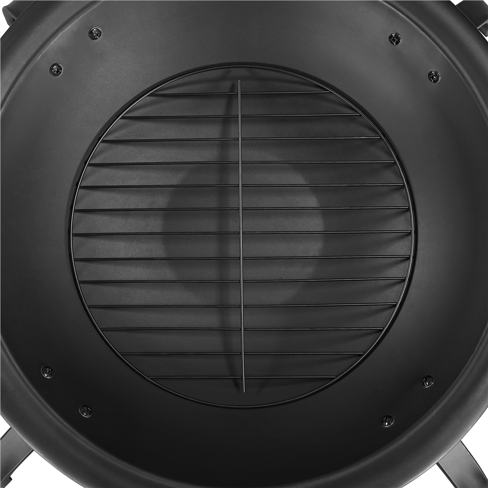 Topeakmart 22'' Round Iron Fire Pit Portable Outdoor Firepit with Mesh Lid Wood Grate Cooking Grill Fire Poker Carrying Bag, Black