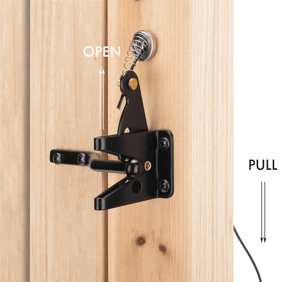 3X Self Locking Gate  for Wooden Fence Heavy Duty, Steel Spring Cable Pull String Gate Hardware Gate Lock