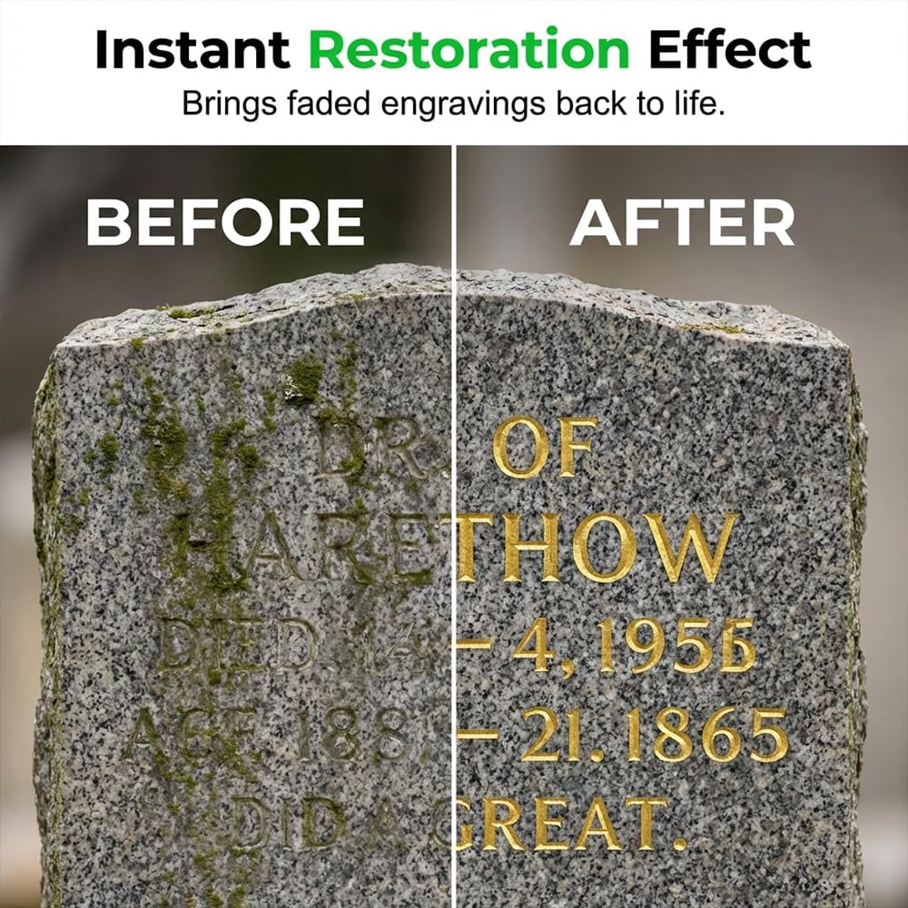 Golden Tombstone Marker Pen, Golden Tombstone Marker Pen for Restoring Faded Grave Inscriptions, Waterproof Stone Touch-up Pen, Strong Coverage, Ideal for Gravestone Lettering and Memorial