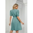 thumbnail image 2 of Women's V Neck Puff Sleeve Dress with Pocket Contrast Detail 65% rayon 30% polyester 5% polyester Knee Length, 2 of 18