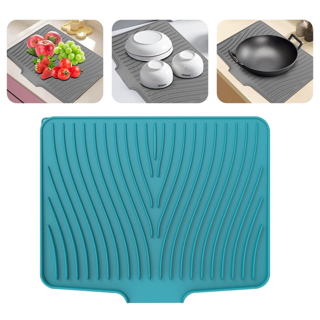 Countertop Drying Mat 1PC, Dish Drying RackNo Drill Drain Tray Protects Surfaces & Organizes Kitchen Essentials(Green)