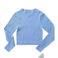 thumbnail image 3 of UVEASISHA Ribbed Knit Crop Tops for Women Slim Fit Long Sleeve Workout Shirts Crew Neck Yoga Athletic T Shirts Solid Color Casual Sporty Tees Sky Blue M, 3 of 10