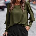 thumbnail image 3 of Wenyuyu Women's Satin Blouses Cute Lantern Long Sleeve Round Neck Shirts Dressy Casual Solid Business Work Tunic Tops, 3 of 4