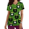 thumbnail image 1 of Fiudx Ofertas Flash Del Día Solo En Línea Blusa de Manga Corta con Cuello En V para Mujer, Blusa con Bolsillos Estampados para El Día de San Patricio, Enfermería, 1 of 5
