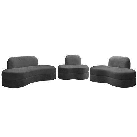 Ultra Vogue Grey Velvet Lounge Sofa Set 3Pcs MITZY Meridian Contemporary