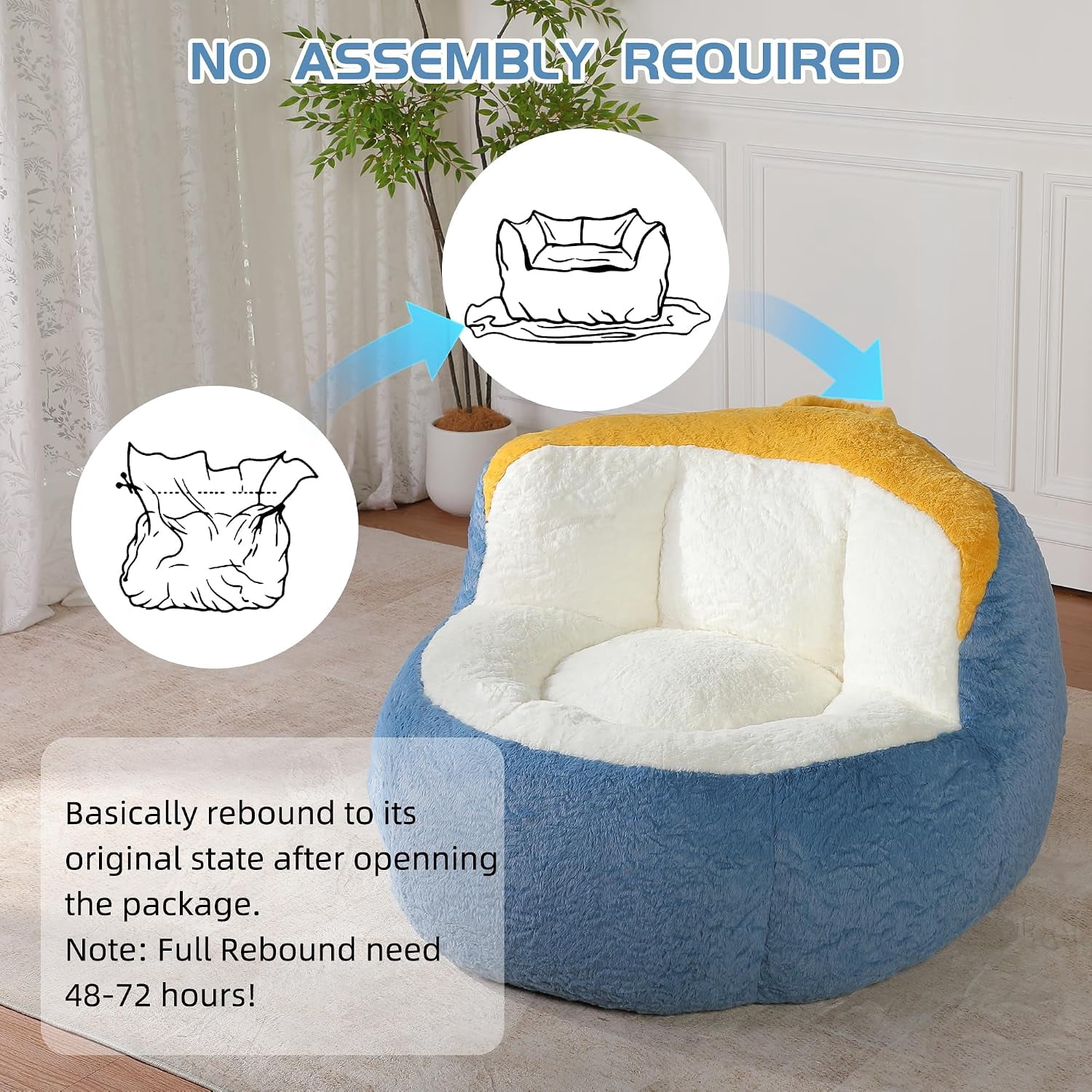 Large Plush Bean Bag Chair, High‑Density Memory Foam Bean Bag Sofa with Non‑Slip Bottom for Adults Kids Teens