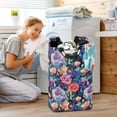 thumbnail image 5 of Yayeee Freestanding Laundry Hamper with Handle Collapsible Large Storage Basket for Clothes, Puprle Ethereal Floral Harmony, 5 of 7
