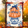 thumbnail image 4 of 1 PC, 2D Flat/ Garden flag, blue and white porcelain pumpkin design pattern, 11.8x17.7 inches (30x45cm), fashionable 2D pattern, autumn Thanksgiving, Halloween garden flag, home, outdoor, courtyard,, 4 of 5