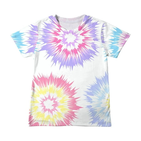 

YWDJ Girls Tops Short Sleeve Gradient Print Tops Child Crewneck Summer Casual Loose Tshirt Hot Pink 4 Years