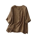 thumbnail image 1 of Birdeem T-Shirt Décontracté Femme Col Rond Été Couleur Unie Rétro Manches Courtes, 1 of 9