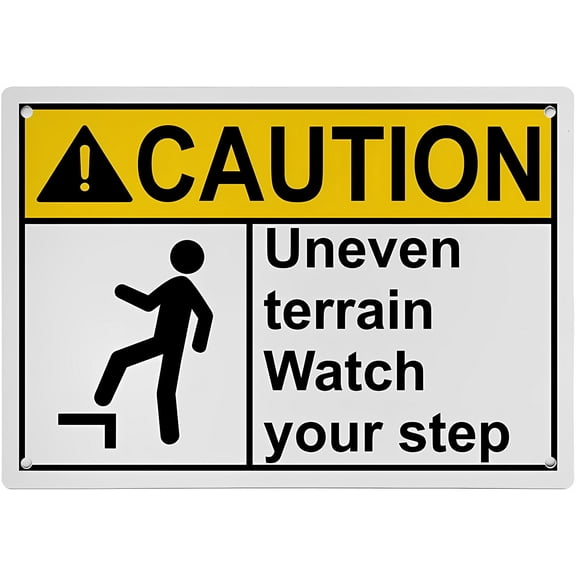 Weatherproof ANSI Watch Your Step Sign (Uneven terrain Watch your step) - 8"x12" UV Resistant Indoor Outdoor Workplace Industrial Caution Danger Sign