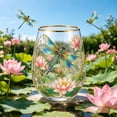 thumbnail image 4 of Tuvgenk Stemless Wine Glass with Gold Rim Dragonfly Floral Art for Red Wine Cocktails and Home Decor, 4 of 7