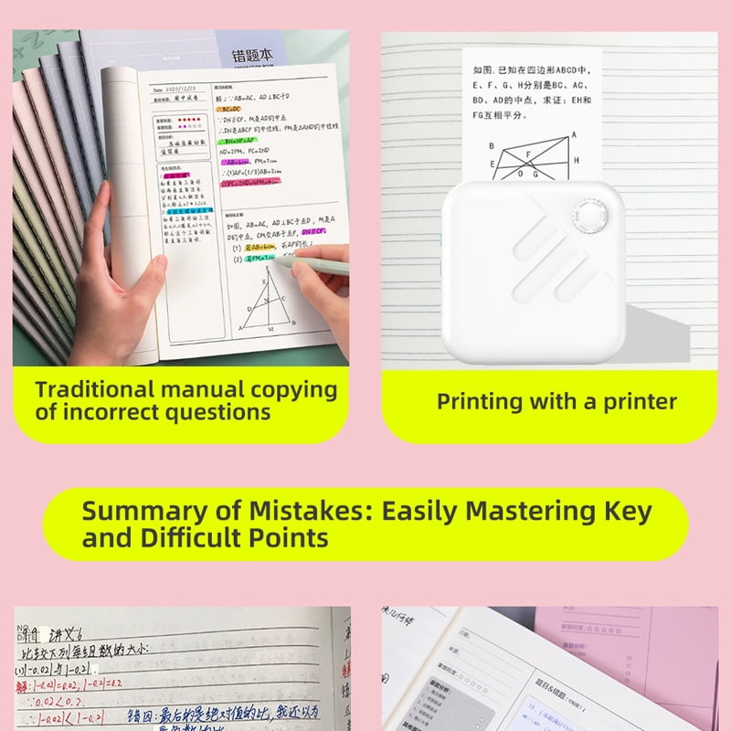 Printer - Thermal Bluetooth Mini Printer with 2 Roll Sticker Paper, Inkless Sticker Printer Print Pod for DIY, Scrapbook, Journal, Study Notes, Memo, List, Birthday （ White）