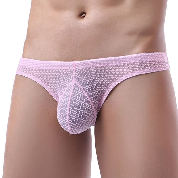 Men's See-Through Thong G-String Underwear, Men's Hot T-Back Thong G-String Valentine's Day Gift for Husband Pink M