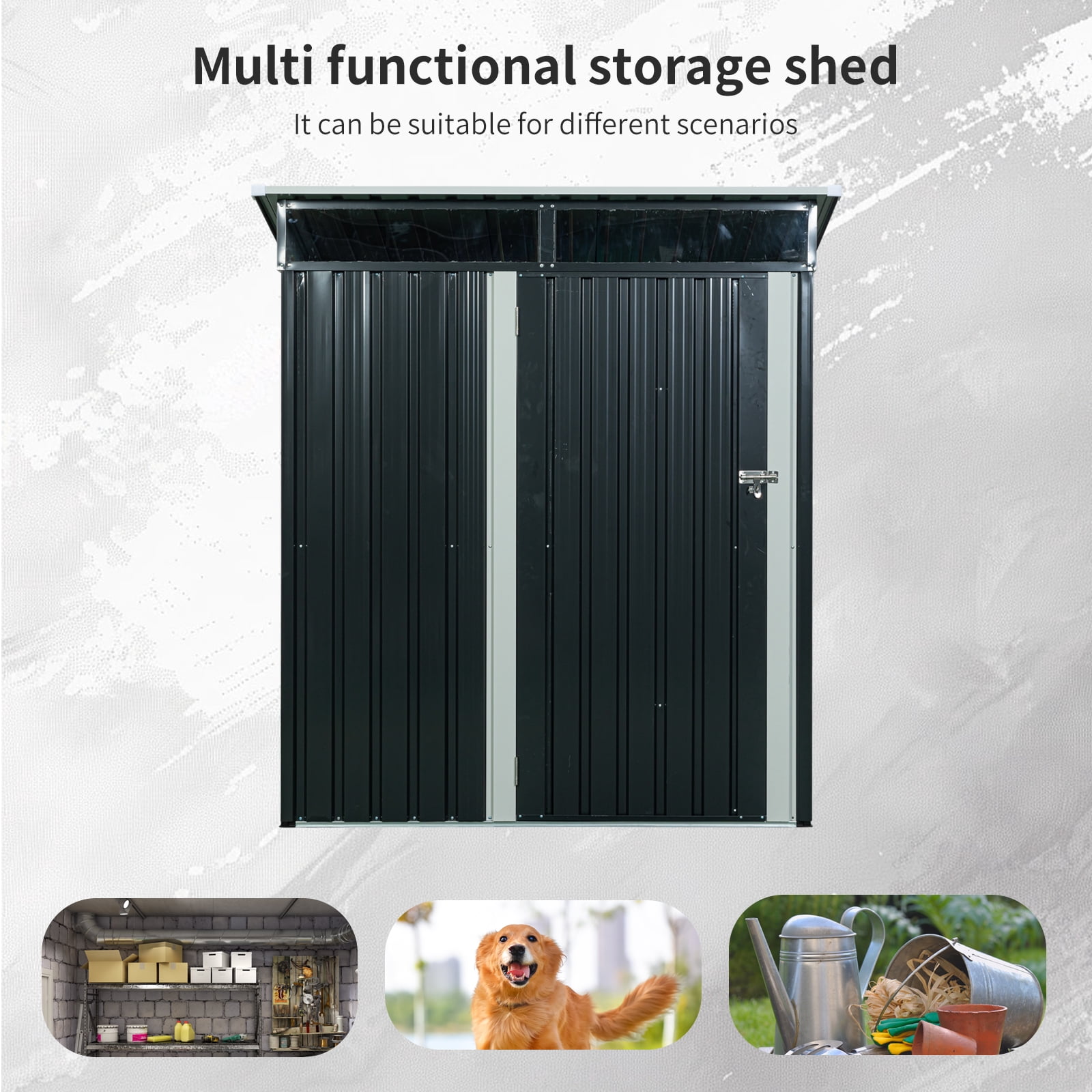 CarButler 5x3ft Metal Outdoor Storage Shed with Transparent plate and Lockable Door for Garden Backyard Patio Lawn Black