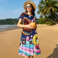thumbnail image 4 of Lsque Space Robe Décontractée pour Femmes à Imprimé Beigne Coloré T-Shirt Été Manches Courtes Col Rond Robes Évasées, 4 of 6