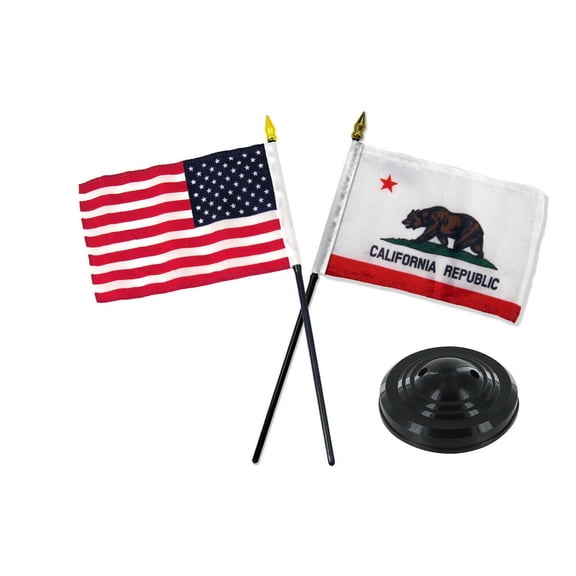 California Republic State w/ USA American Flag 4"x6" Desk Set Black Base