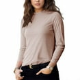thumbnail image 4 of ClodeEU Women's Striped Long Sleeve T Shirt,Crewneck Slim Fit Tee,Casual Fall Underscrubs T Shirt Khaki,Womens Plus XL, 4 of 4