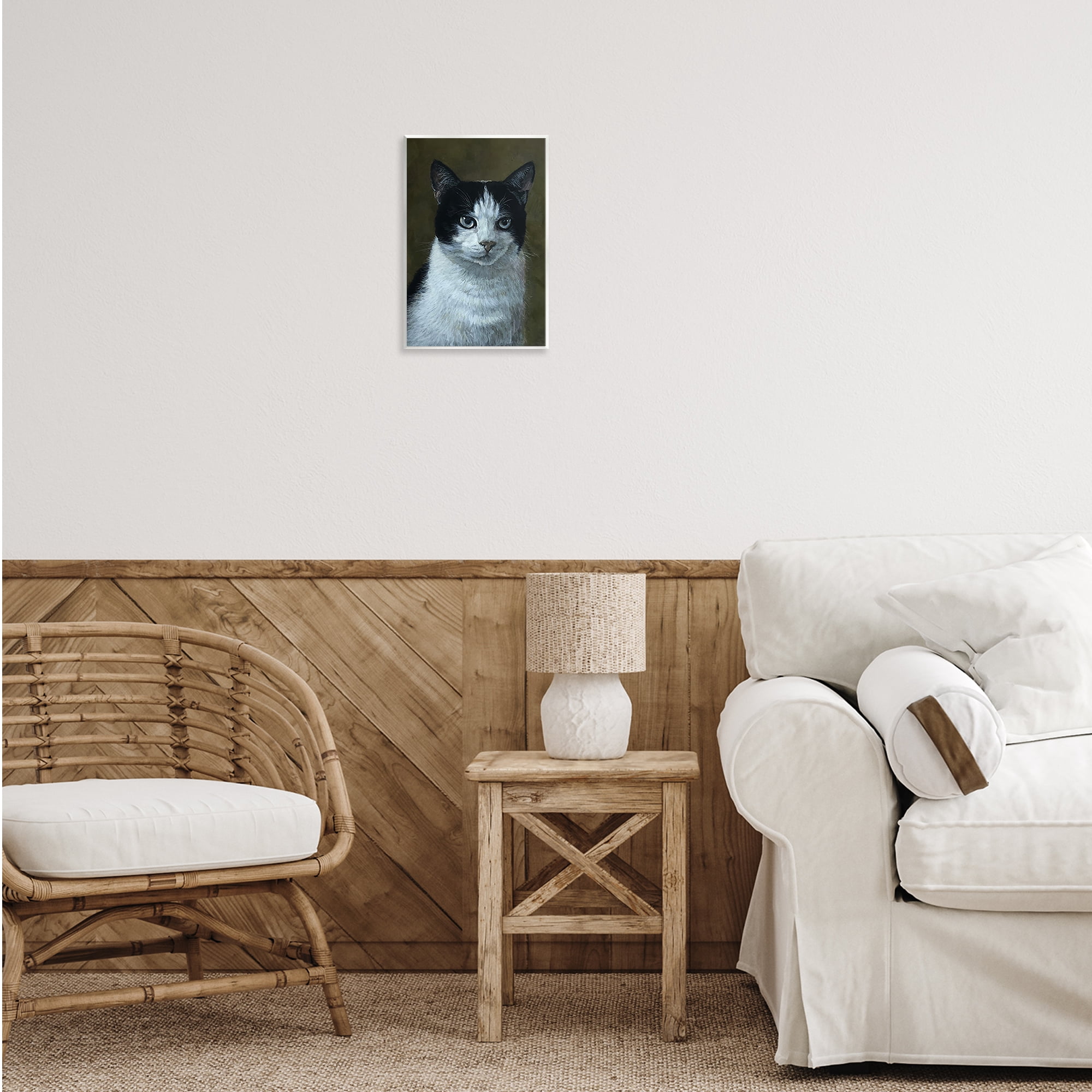 Stupell Industries Black & White Cat Angst Animals Painting Unframed Art Print Wall Art, 10 x 15