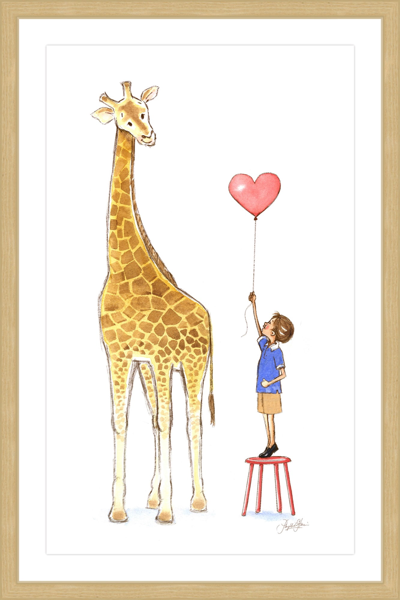 "Giraffe And Boy" Framed Painting Art Print, 20" x 1.5"