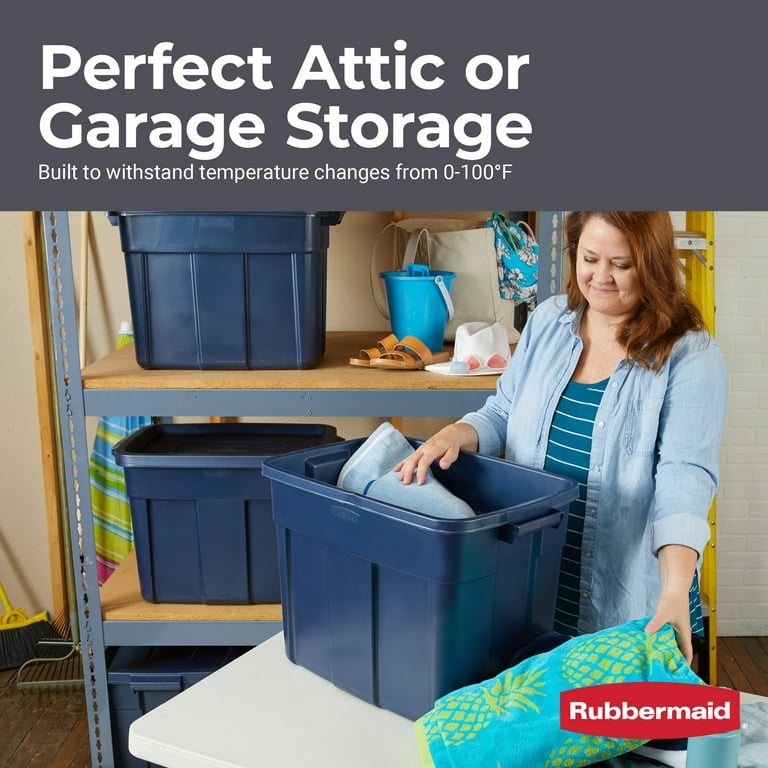 Rubbermaid Roughneck Tote 18 Gal Storage Container, Heritage Blue (6 Pack)