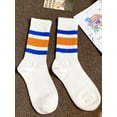 thumbnail image 4 of Luxtrada 2 Pairs Fun Novelty Retro Striped Crew Socks For Women Sporty Calf Casual Cotton Tube Socks Women Men (Blue Orange), 4 of 7