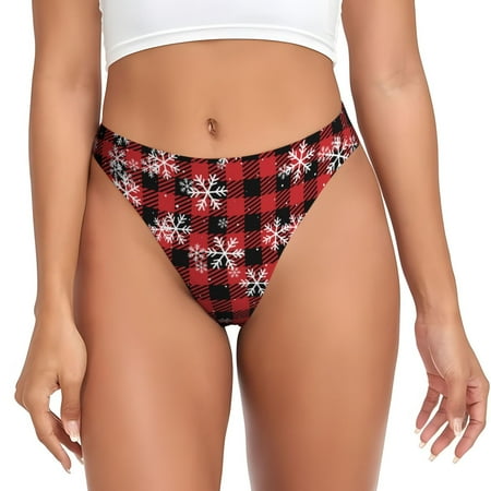 KLL Red Buffalo Plaid for Women Underwear Thongs Sexy G-String for Women Seamless Panties Undies Low Rise Thong Panties Fit for Everyday Wear/Yoga/Special-Medium