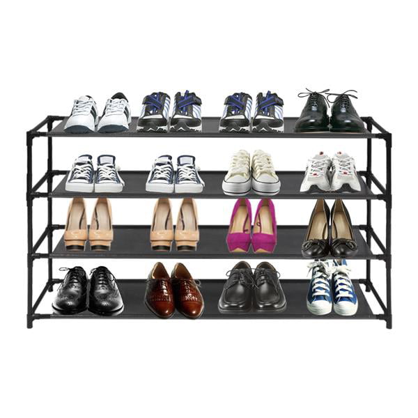 4 Tier Long Shoe Organizer for Closet Shoe Rack for Bedroom Closet Floor  Shoe Shelf for Entryway Storage Stackable Wide Shoe Shelf Stores 30 Pairs  of