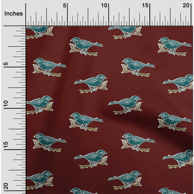 oneOone Cotton Silk Fabric Branch & Bird Block Printed Fabric 1 Yard 42 Inch Wide