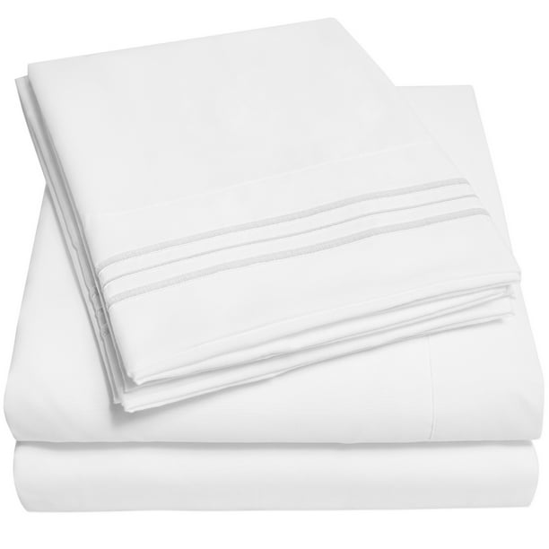 1800 Thread Count 4 Piece Deep Pocket Bedroom Bed Sheet Set California King White Walmart 5805