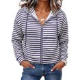 thumbnail image 2 of QIbmong Zip-up Hoodies for Women Drawstring Striped Crop Top Long Sleeve Lightweight Jacket with Pockets(XXL,Blue), 2 of 6