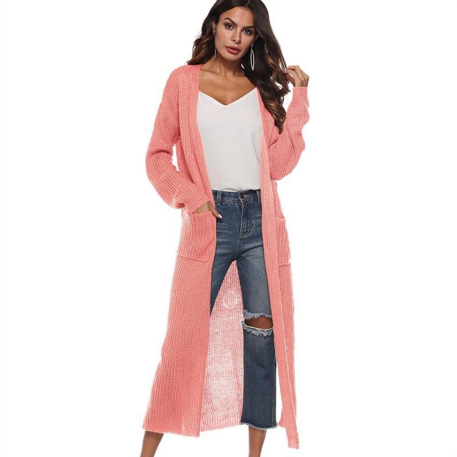 Women's Casual Long Open Front Drape Lightweight Duster Long Sleeve Cardigan, Long Sleeve Sweater Loose Asymmetrical Hem Outerwear (S-XXL), Pink, US6/M - image 2 of 5