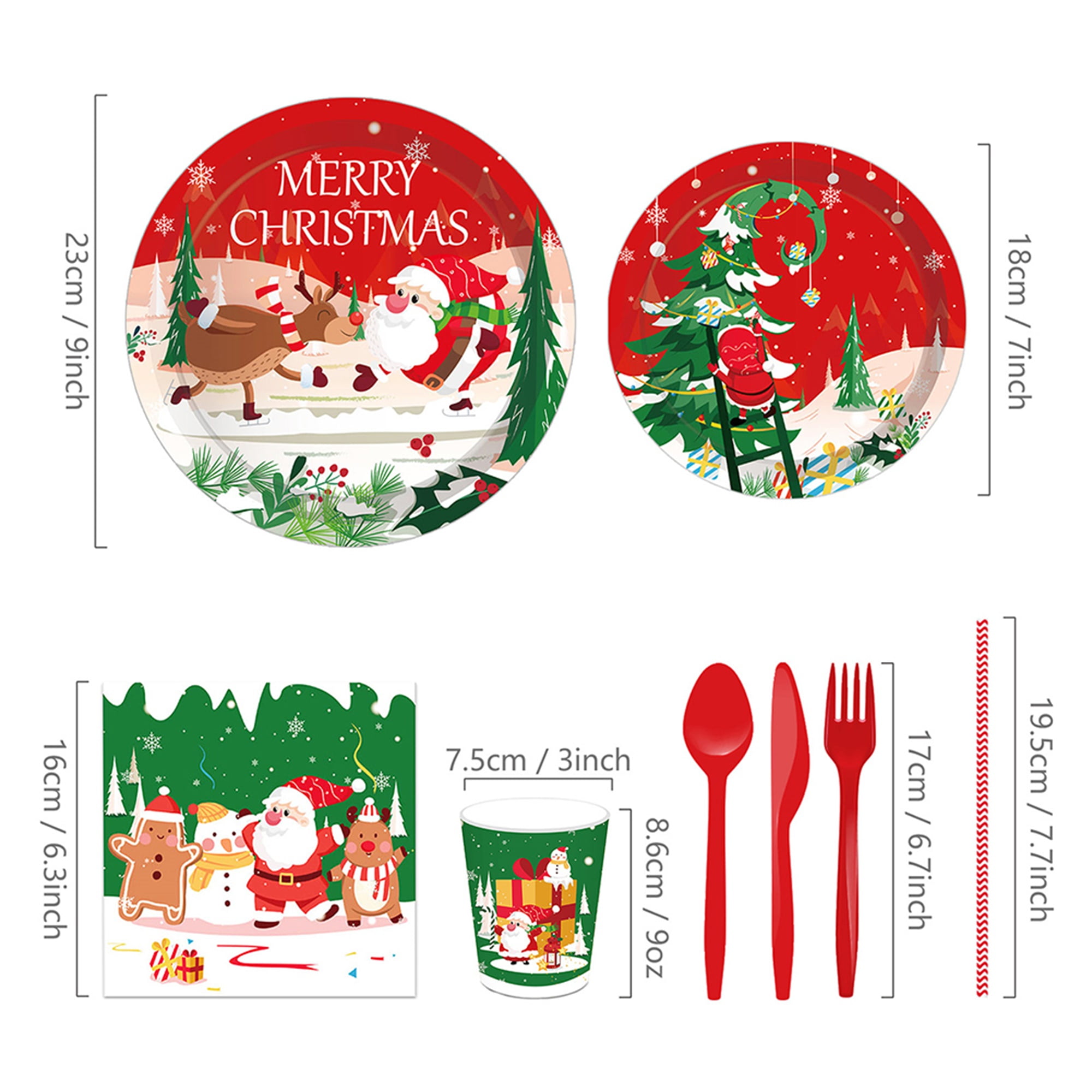 Kepooman Christmas Tree Santa Claus Paper Plates, Party Supplies, Party Decorations, Birthday Disposable Tableware Set Include Plate, 8 Guests for Plates, Napkins, Cups 68PCS Kepooman Christmas Tree Santa Claus Paper Plates, Party Supplies, Party Decorations, Birthday Disposable Tableware Set Include Plate, 8 Guests for Plates, Napkins, Cups 68PCS