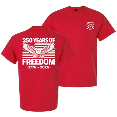 Patriot Pride Reckless Patriot Men’s Graphic T-Shirt – 250 Years of American Freedom Eagle & Flag Design -Red-Small