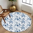 thumbnail image 3 of 6ft Round Rug, Flower Bird Non-Skid Rubber Backing Large Area Rugs - Living Room Bedroom Home Office, Vintage Blue Garden Country Wildflower Indoor Floor Mat Carpets Washable Rug, 3 of 9